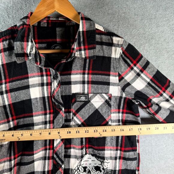 Lurking Class Flannel Shirt Women's Medium Black White Red Plaid Skull Button Up - Picture 6 of 11